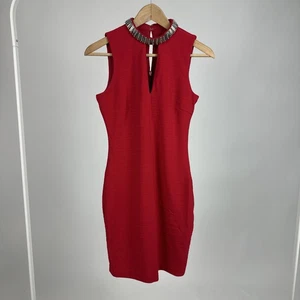 Guess Red Vintage Stretch Body Con W/beaded Neckline Size S/M (6?)  24” Waist - Picture 1 of 12