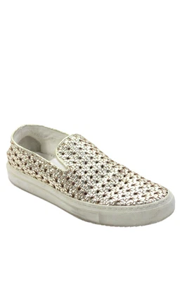 Rocco P. Womens Leather Woven Detail Metallic Slip On Casual Shoes Gold Size 7 - Image 1 of 4