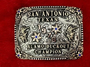 TEXAS Alamo Rodeo Trophy Buckle BULL RIDING Champion☆San Antonio☆1978☆Rare☆782 - Picture 1 of 14