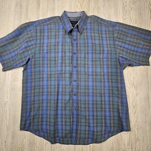 Van Heusen Shirt Mens Large Blue Green Plaid Button Down Wrinkle Free Casual - Picture 1 of 4
