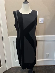 KARL LARGERFELD Black Shift Dress Velvet & Leather Detail Sz14 $148 - Picture 1 of 6