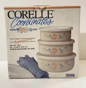 Vintage Corelle Koordinaten "Symphonie" 6-teiliges Aufbewahrungsschüssel-Set Emaille auf Stahl Neu aus altem Lagerbestand - Bild 1 von 7