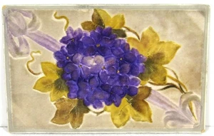 Vintage Samt geprägte Blumen Postkarte lila Hortensie Gold Highlights - Bild 1 von 4