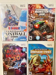 WII 4 Game Bundle Paintball Monster Jam Dinosaurs Strike Movie 3D WORKING - Picture 1 of 20