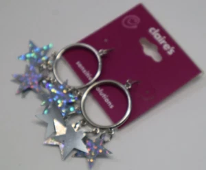 XBOT Paillettes Argento Stella Cristallo Pendente Sensibile Claire's Jewelry ORECCHINI - Foto 1 di 5