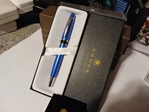 VERY RARE CROSS DALTON SKY BLUE AND CHROME FOUNTAIN PEN $110 BIRTHDAY GIFT - Picture 1 of 6