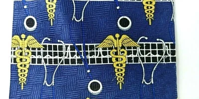 Ralph Marlin Necktie Tie Mens Blue Yellow Medical Stripe 100% Silk EUC - Image 1 of 3