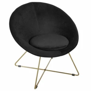 Sessel aus schwarzem Samt, Füße aus Metall, goldfarben - Bild 1 von 2