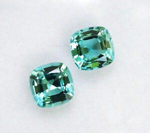 Great Color! 6x6mm. CUSHION NEON BLUE PARAIBA TOURMALINE GREAT FIRE GEMs_Pair