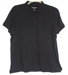 NEW Woman Within Deep Black Size M Petite Shirt Polo 100% Cotton Short Sleeves - Picture 1 of 4