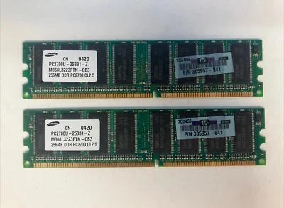 (2x 256MB) Samsung PC-2700U DDR-333 CL2.5 DIMM RAM M368L3223FTN-CB3 305957-041 ~ Foto 1 de 3