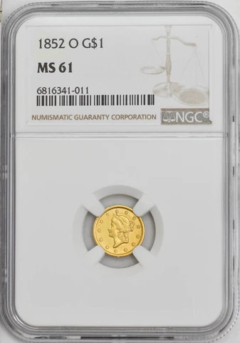 1852-O $ Gold Liberty Dollar MS61 NGC 946920-5 Cover