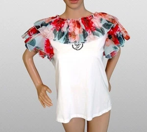 DOLCE GABBANA - STYLISH SHEER FLORAL RUFFLE - T-SHIRT - Size Large - Picture 1 of 5