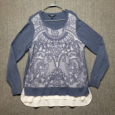 Suéter Simply Vera Para Mujer 1X Plus Azul Floral Encaje Superpuesto Pullover Elástico Foto 1 de 4