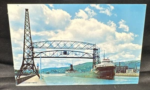 Duluth Minnesota Aerial Lift Bridge Giant Freighter Passing Through Postcard - Picture 1 of 6