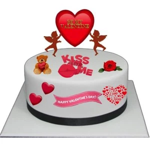 Happy Valentines Day Cake Scene Edible Stand Up Premium Wafer Paper Cake Topper - Picture 1 of 2