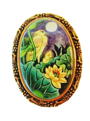 Amy Kahn Russell Ring Egret & Waterlillies Size 9 - Image 1 of 4