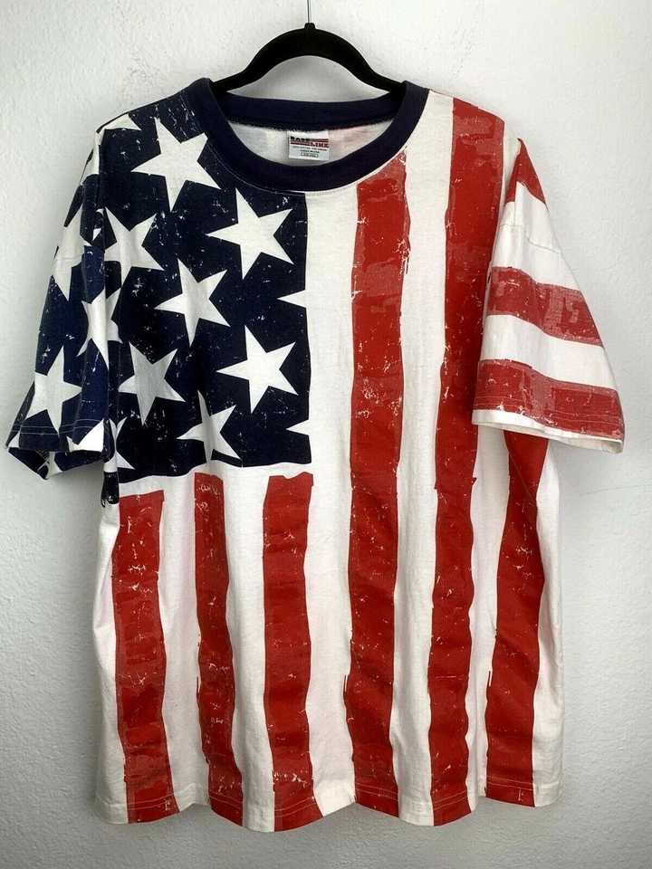 Camiseta Base Line Camiseta Bandera Americana Talla XXL Hecha en EE. UU. Algodón SS De Colección Foto 1 de 4