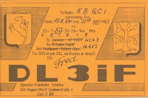 QSL CARD HAM RADIO DL3IF FRED, FRIEDHELM SCHEIBE, GOEBENSTRABE 4, GERMANY 1964