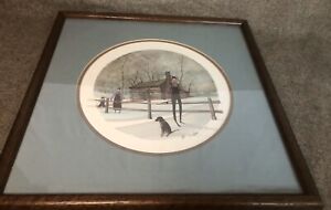 RARE P BUCKLEY MOSS OLD LOG CABIN PRINT 1990 SIGNED NUMBERED 765/1000 AMISH DOG