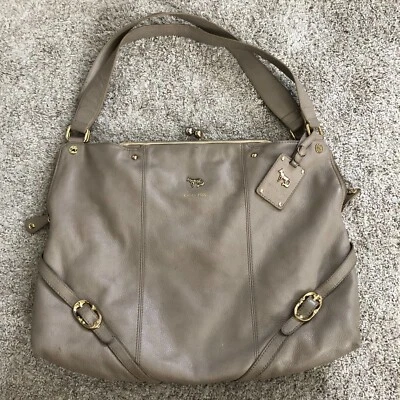 Emma Fox Dressage Kiss Lock Satchel Purse shoulder bag Taupe Leather Large - Image 1 of 4