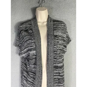 APT.9 Open Front Cardigan Sweater Black White Marled Short Sleeve Women's Small - Picture 1 of 9