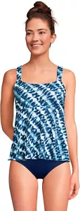 NWT Lands' End Women's Flutter Scoop Neck Tankini Navy Tie Dye Size M $85 5C225 - Picture 1 of 4