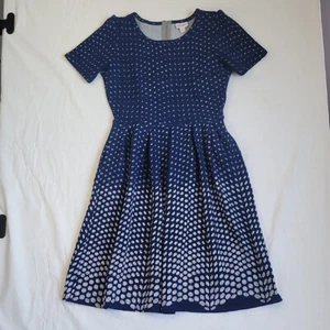 LULAROE Women Amelia Pleated Dress Navy White Ombre Dots Pockets Size M (10/12) - Picture 1 of 15