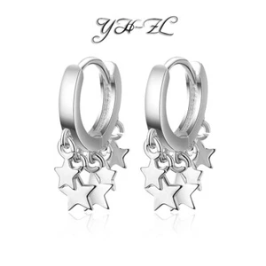 Men's Women's Unisex Solid 925 Sterling Silver Cubic Zirconia Ear Hoop Earrings - Picture 1 of 11