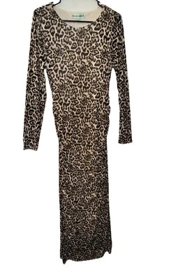 Vestido ceñido al cuerpo casi famoso leopardo largo completo elástico sexy forrado para mujer L nuevo con etiquetas Foto 1 de 4