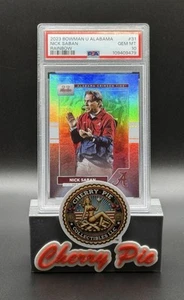 RARE 2023 Bowman U University Alabama Nick Saban RAINBOW FOIL PSA 10 GEM MINT - Picture 1 of 11