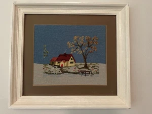 Vintage framed needlepoint cottage country setting - Picture 1 of 9