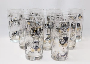 9 Pcs MCM Vintage Libbey Highball Carriage Buggy Cars Drinking Glasses - Picture 1 of 10