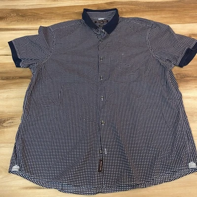 Camisa Michael Kors Para Hombre XL Calce Ajustado Manga Corta Abotonada Azul Marino Geométrica Foto 1 de 4