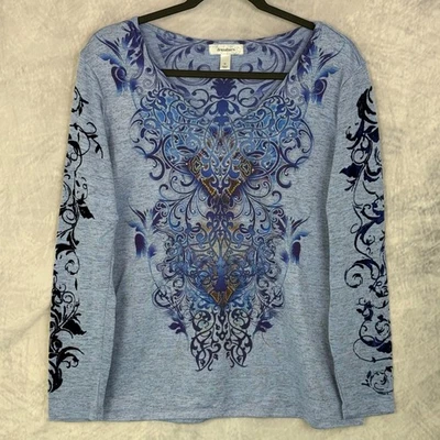 Винтажный Y2k Dressbarn барокко бархата украшенный длинным рукавом Топ sz XL фея гранж - Изображение 1 из 4