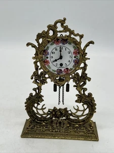 Vintage German Globe Dresser Shelf Clock Gold-Tone Metal Floral Wind Up Untested - Picture 1 of 14