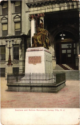 Soldiers and Sailors Monument City Hall Jersey City NJ Postcard c1905 - Image 1 of 2