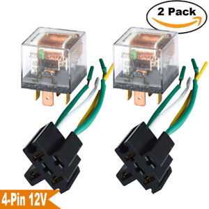 2 Pcs Car Relay DC 12V 60A 4 Pin w/ Wired Socket SPST Waterproof Normal Open US