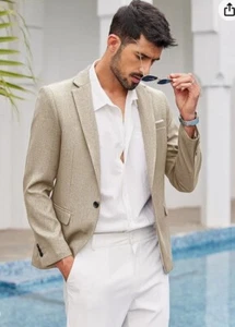 Coofandy Men's L Slim Fit Suit Blazer Jacket Khaki Sports Coat One Button - Picture 1 of 12