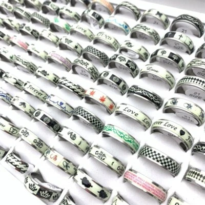Venta al por mayor 100 piezas Anillos de acero inoxidable Pegatina luminosa Moda Fiesta Joyería Foto 1 de 4