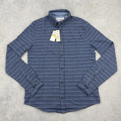Original Penguin Mens Small Long Sleeve Woven Stripe Flannel Shirt Dark Sapphire - Image 1 of 4