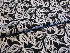 Leaves and Vines Calico Fabric - 54 x 23 Remnant - Black and White - Picture 1 of 5