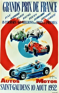 Póster original de colección GRANDES PRIX DE FRANCE CAR RACING 1952 - Imagen 1 de 1