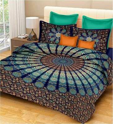 Conjunto de roupa de cama capa de edredom mandala pavão azul indiano tamanho King Doona capa de edredom - Imagem 1 de 3