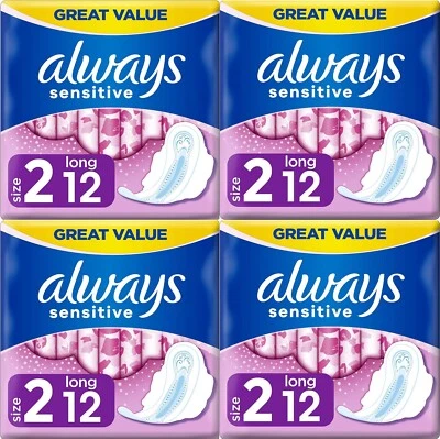 Always Sensitive Ultralange Damenbinden Handtücher mit Flügeln, Größe 2 - 48 Stück