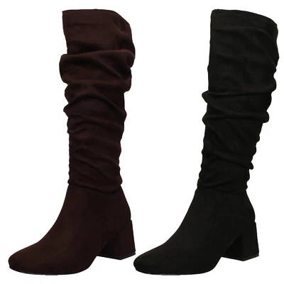 Damas Spot On! Botas largas inteligentes de microfibra de tacón bloque 'F51242' Foto 1 de 3