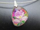 Intaglio Flower Intricate Reverse Carved Hand Painted Watermelon Glass Necklace