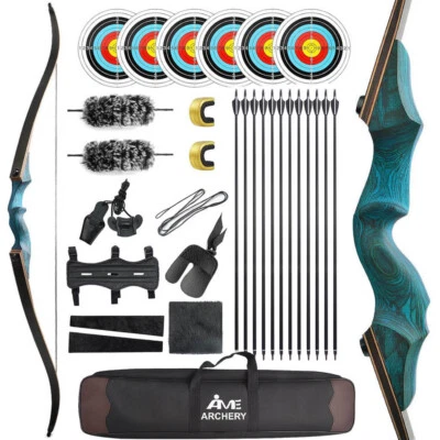 60" Takedown Recurve Bow Kit 20-60lbs Archery Wooden Riser Limbs Target Hunting - Image 1 of 4