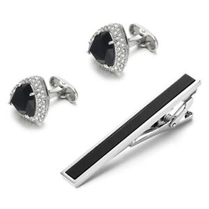 French Classic Fashion Cufflink and Tie Clip 3 Piece a Pair of Cufflinks Tie Set