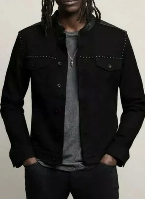 CHAQUETA DE CAMIONERO LAYNE DENIM NEGRA JOHN VARVATOS CON DETALLES DE CUERO - PEQUEÑA Foto 1 de 4